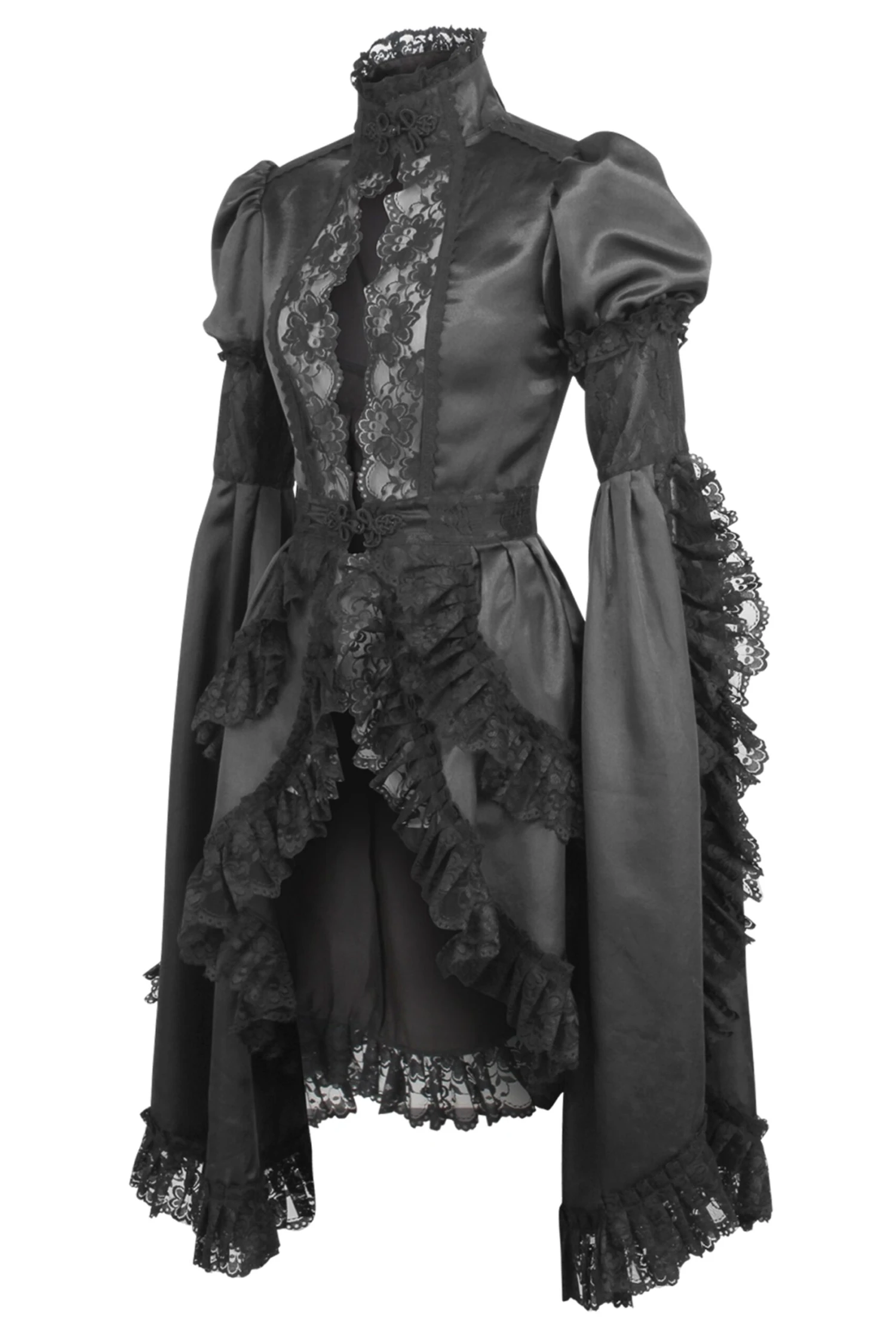 Black Gothic Dress With High Neck And Elongated Sleeves 3 Black Gothic Dress With High Neck And Elongated Sleeves - Image 3