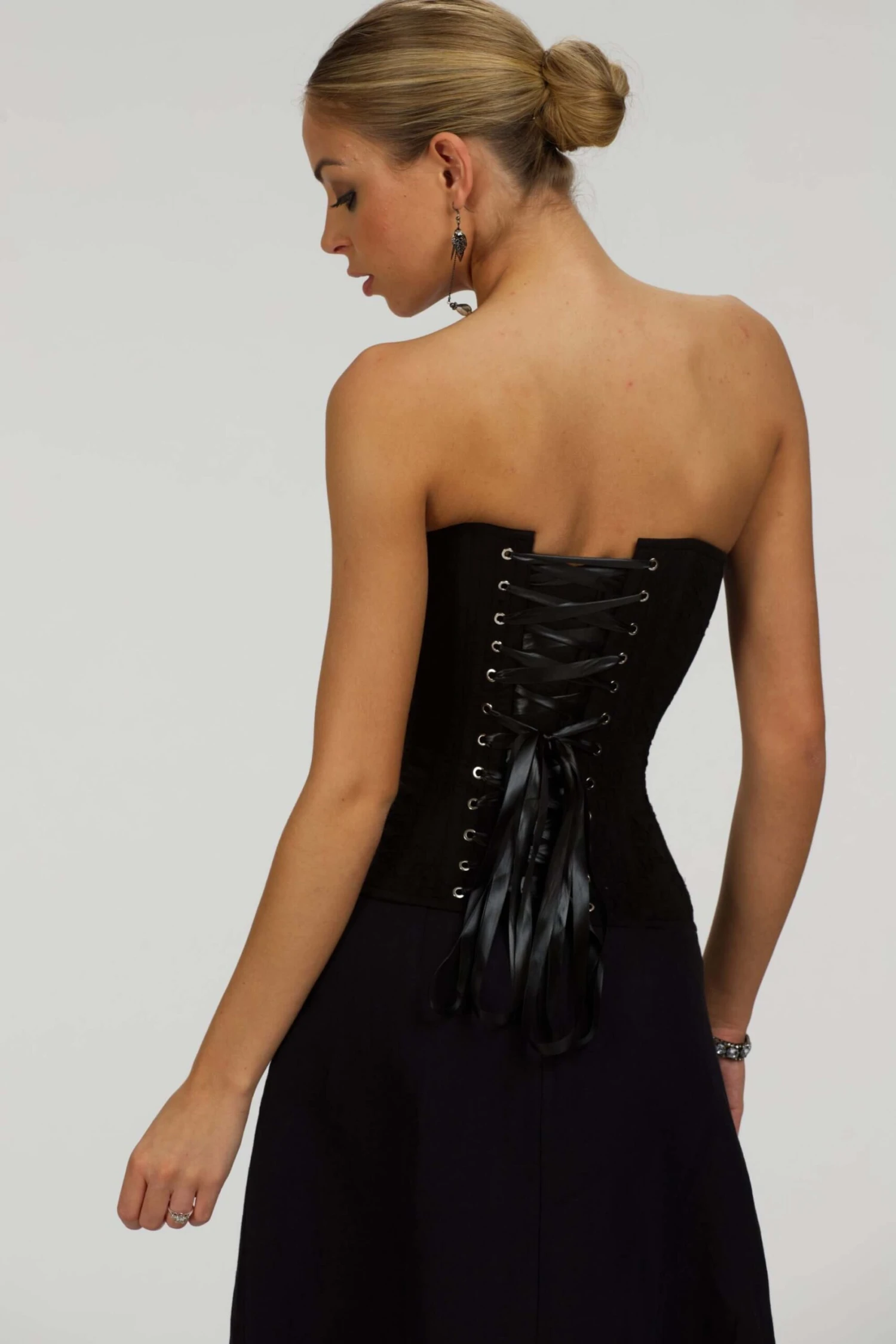Dahlia Black Broderie Anglaise Cotton Overbust Corset With Zip Front 3 Dahlia Black Broderie Anglaise Cotton Overbust Corset With Zip Front - Image 3