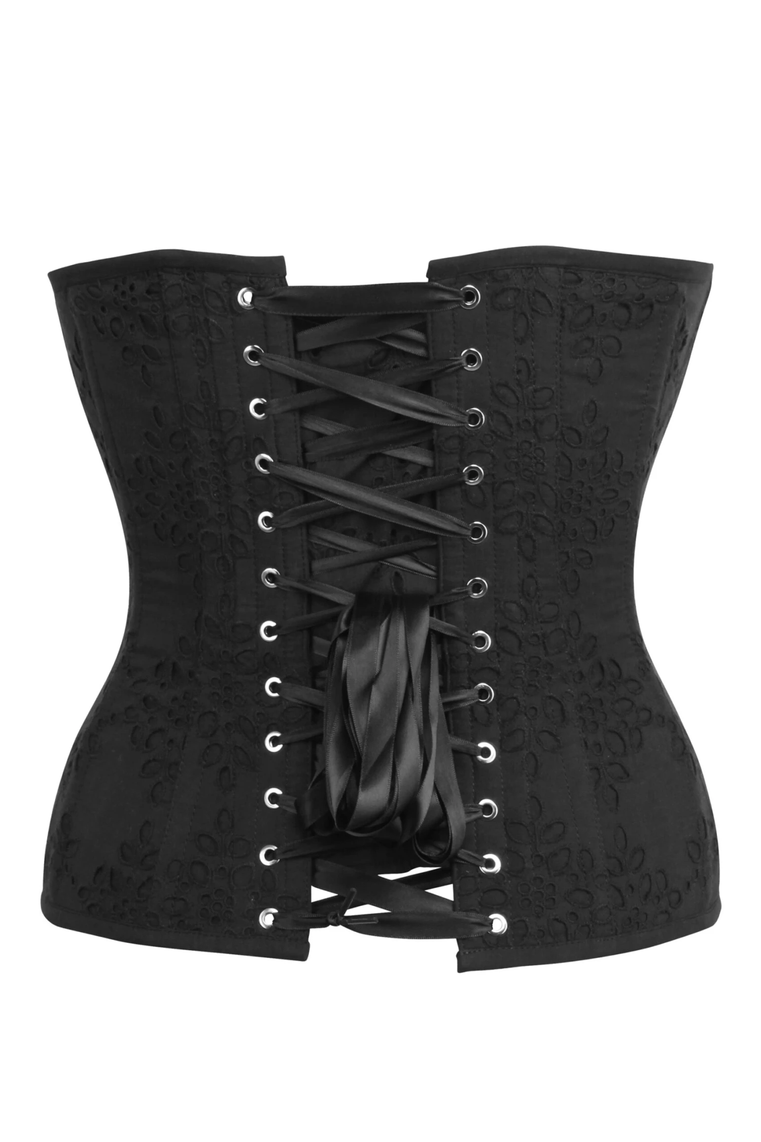 Dahlia Black Broderie Anglaise Cotton Overbust Corset With Zip Front 9 Dahlia Black Broderie Anglaise Cotton Overbust Corset With Zip Front - Image 9