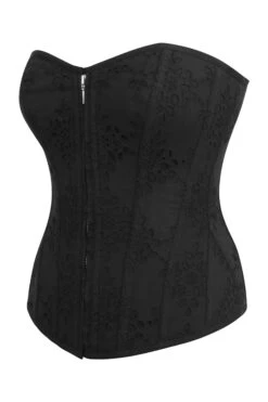Dahlia Black Broderie Anglaise Cotton Overbust Corset With Zip Front 22 Dahlia Black Broderie Anglaise Cotton Overbust Corset With Zip Front -Corset Story SC 0043