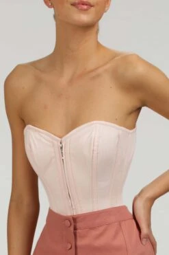 Dahlia Prairie Pink Cotton Overbust Corset With Zip Front 15 Dahlia Prairie Pink Cotton Overbust Corset With Zip Front -Corset Story SC 007 website 14