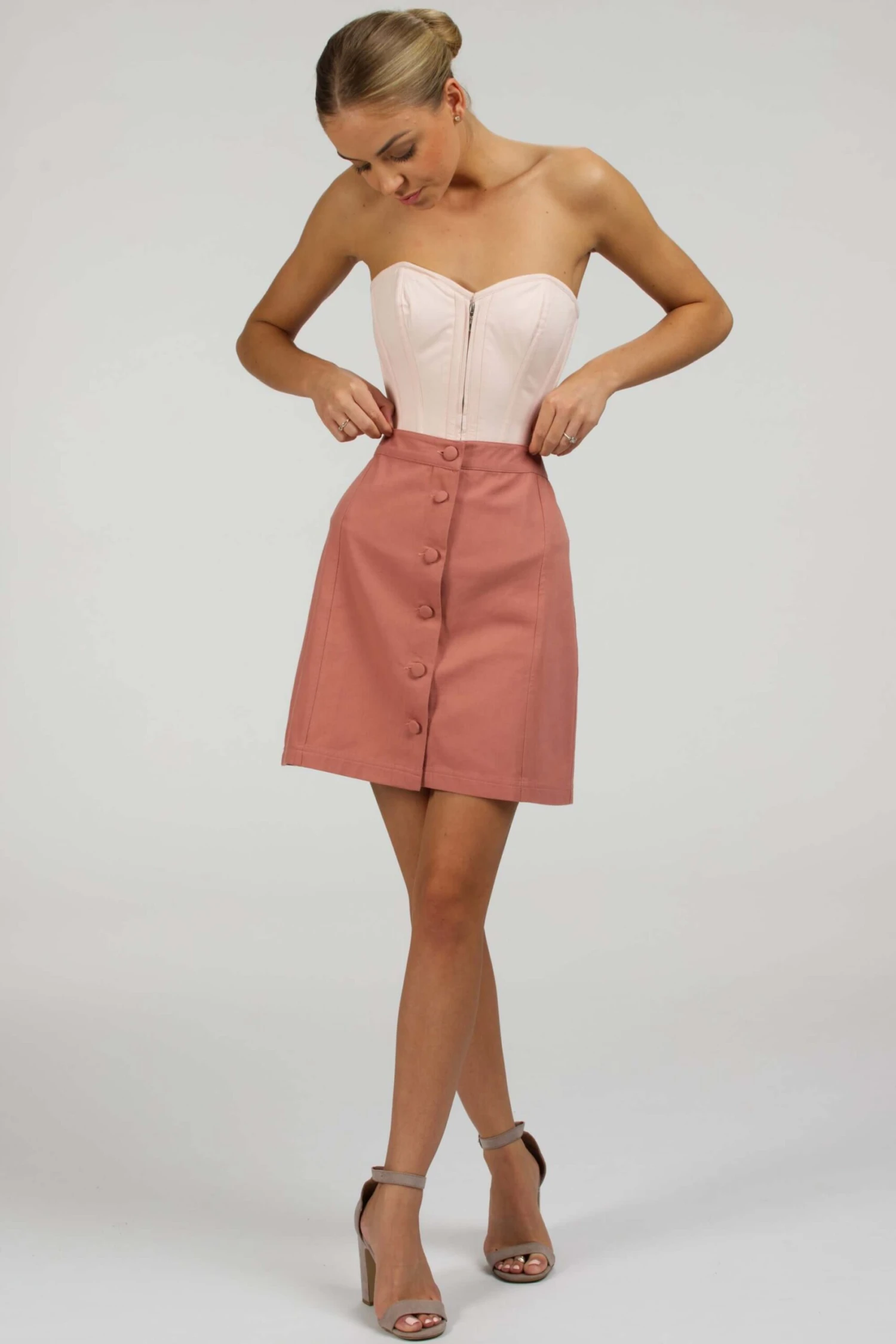 Dahlia Prairie Pink Cotton Overbust Corset With Zip Front 6 Dahlia Prairie Pink Cotton Overbust Corset With Zip Front - Image 6