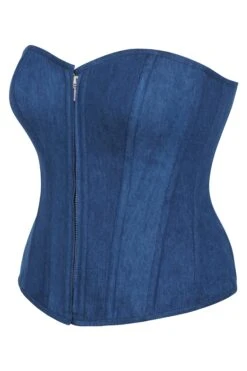 Dahlia Blue Chambray Overbust Corset With Zip Front -Corset Story SC 0083
