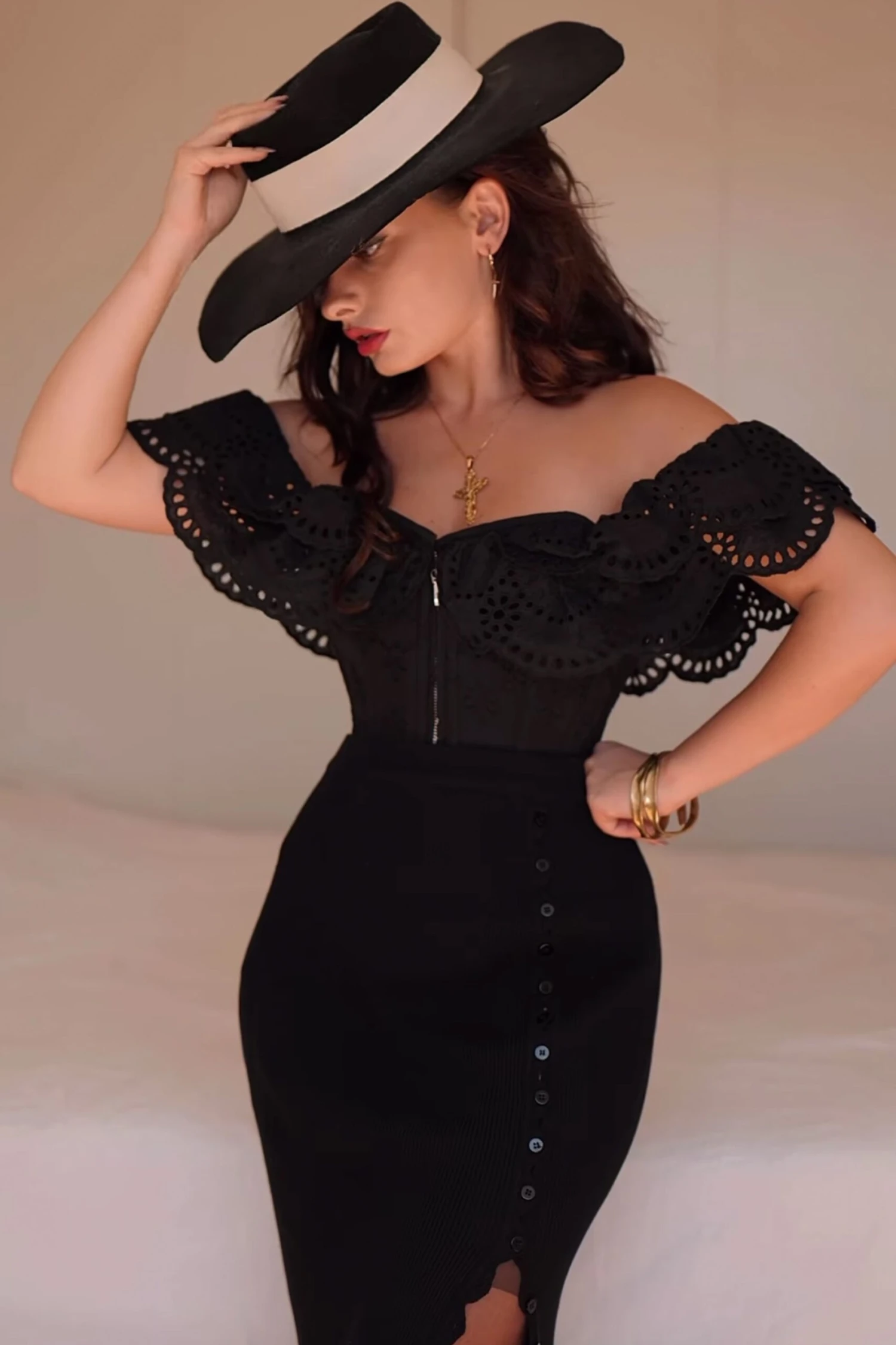 Alyssum Black Broderie Anglaise Cotton Corset Top With Double Frill Sleeves 8 Alyssum Black Broderie Anglaise Cotton Corset Top With Double Frill Sleeves - Image 8