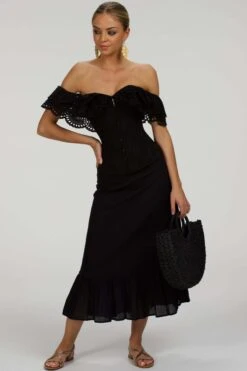 Alyssum Black Broderie Anglaise Cotton Corset Top With Double Frill Sleeves 37 Alyssum Black Broderie Anglaise Cotton Corset Top With Double Frill Sleeves -Corset Story SC 036 website 1