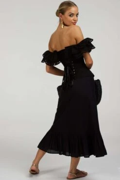 Alyssum Black Broderie Anglaise Cotton Corset Top With Double Frill Sleeves 36 Alyssum Black Broderie Anglaise Cotton Corset Top With Double Frill Sleeves -Corset Story SC 036 website 3