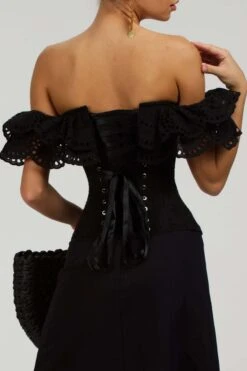 Alyssum Black Broderie Anglaise Cotton Corset Top With Double Frill Sleeves 38 Alyssum Black Broderie Anglaise Cotton Corset Top With Double Frill Sleeves -Corset Story SC 036 website 4
