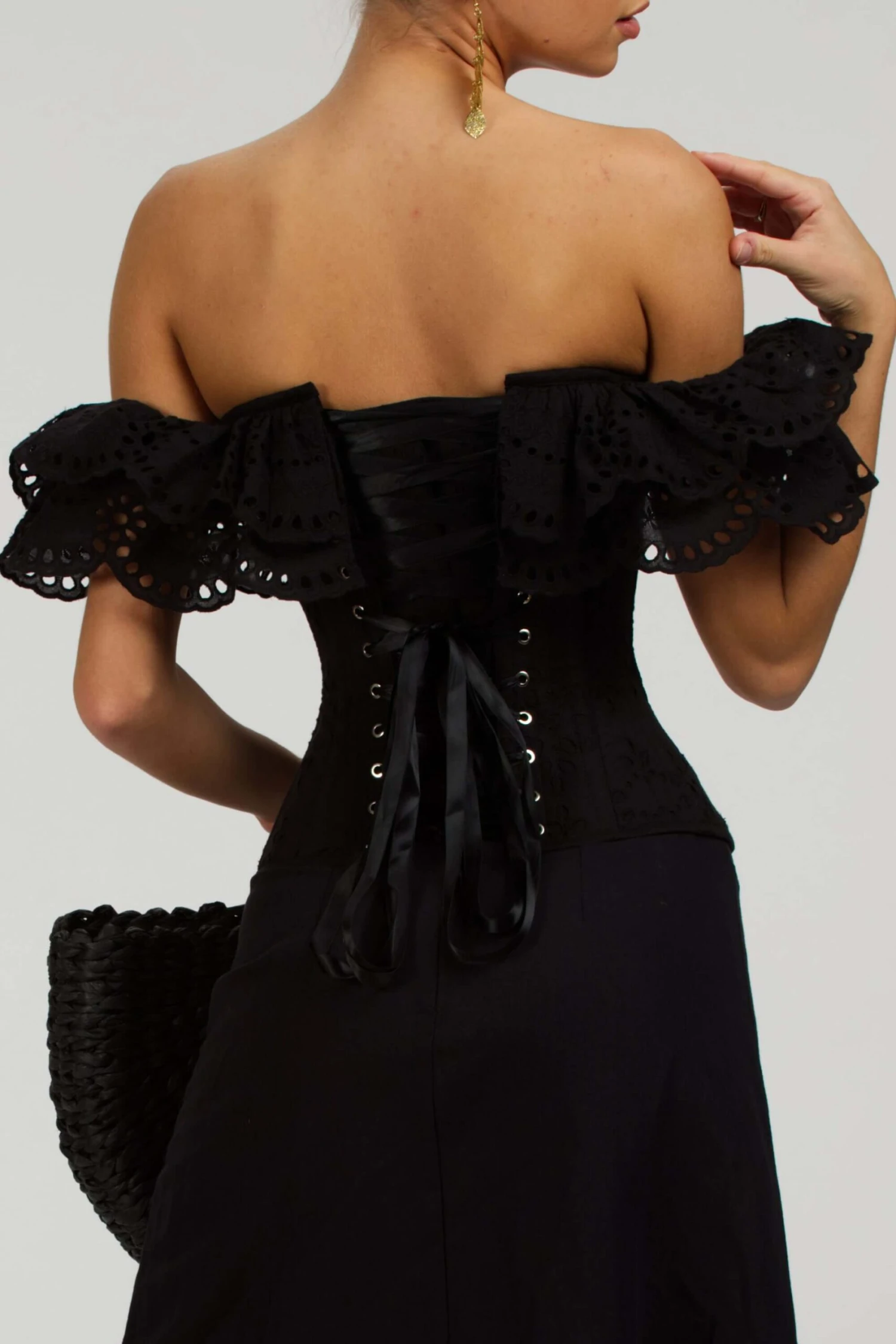 Alyssum Black Broderie Anglaise Cotton Corset Top With Double Frill Sleeves 19 Alyssum Black Broderie Anglaise Cotton Corset Top With Double Frill Sleeves - Image 19