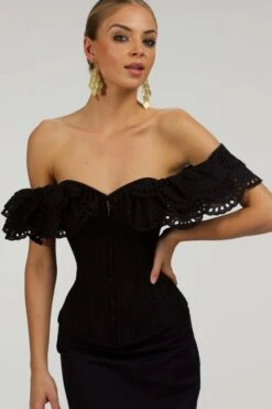 Alyssum Black Broderie Anglaise Cotton Corset Top With Double Frill Sleeves 39 Alyssum Black Broderie Anglaise Cotton Corset Top With Double Frill Sleeves -Corset Story SC 036 website 6
