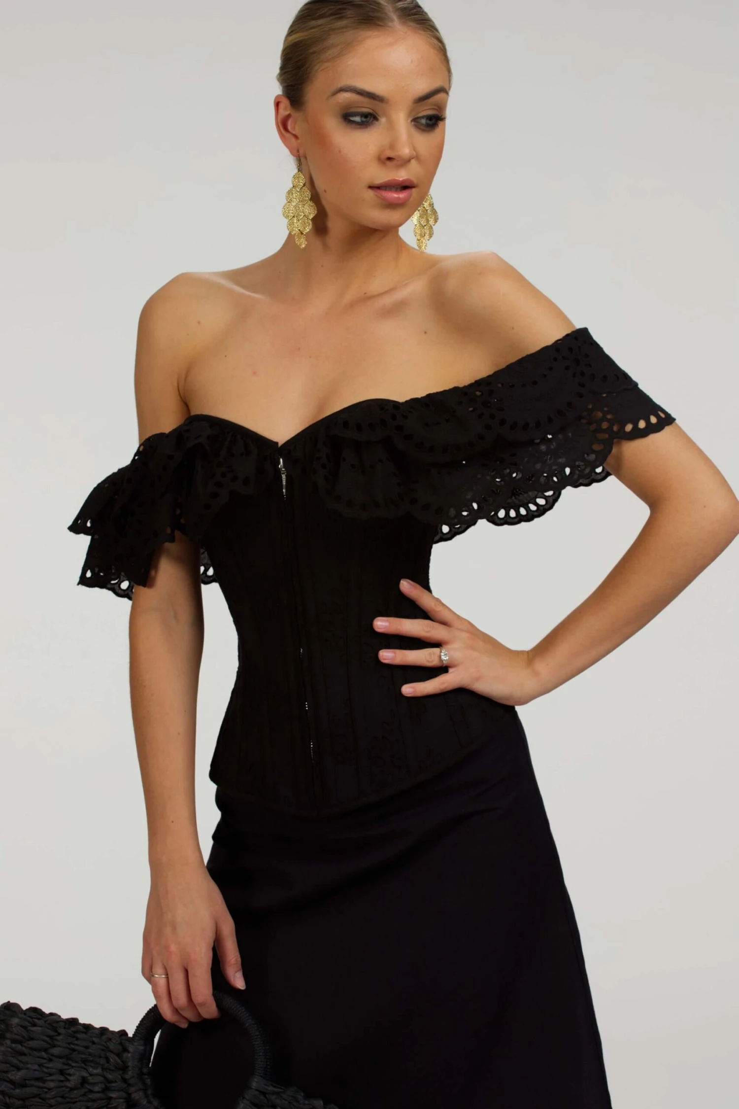 Alyssum Black Broderie Anglaise Cotton Corset Top With Double Frill Sleeves 16 Alyssum Black Broderie Anglaise Cotton Corset Top With Double Frill Sleeves - Image 16