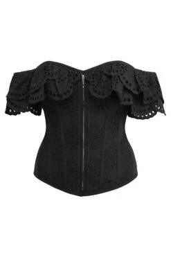 Alyssum Black Broderie Anglaise Cotton Corset Top With Double Frill Sleeves 33 Alyssum Black Broderie Anglaise Cotton Corset Top With Double Frill Sleeves -Corset Story SC 0361