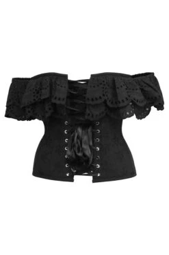 Alyssum Black Broderie Anglaise Cotton Corset Top With Double Frill Sleeves 34 Alyssum Black Broderie Anglaise Cotton Corset Top With Double Frill Sleeves -Corset Story SC 0362