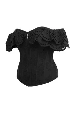 Alyssum Black Broderie Anglaise Cotton Corset Top With Double Frill Sleeves 22 Alyssum Black Broderie Anglaise Cotton Corset Top With Double Frill Sleeves -Corset Story SC 0363