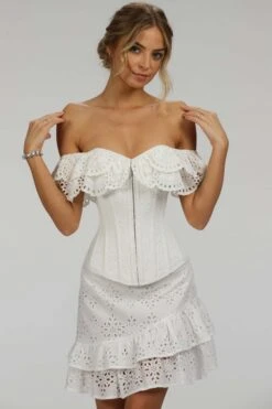 Alyssum White Broderie Anglaise Cotton Corset Top With Double Frill Sleeves 21 Alyssum White Broderie Anglaise Cotton Corset Top With Double Frill Sleeves -Corset Story SC 038 website 3