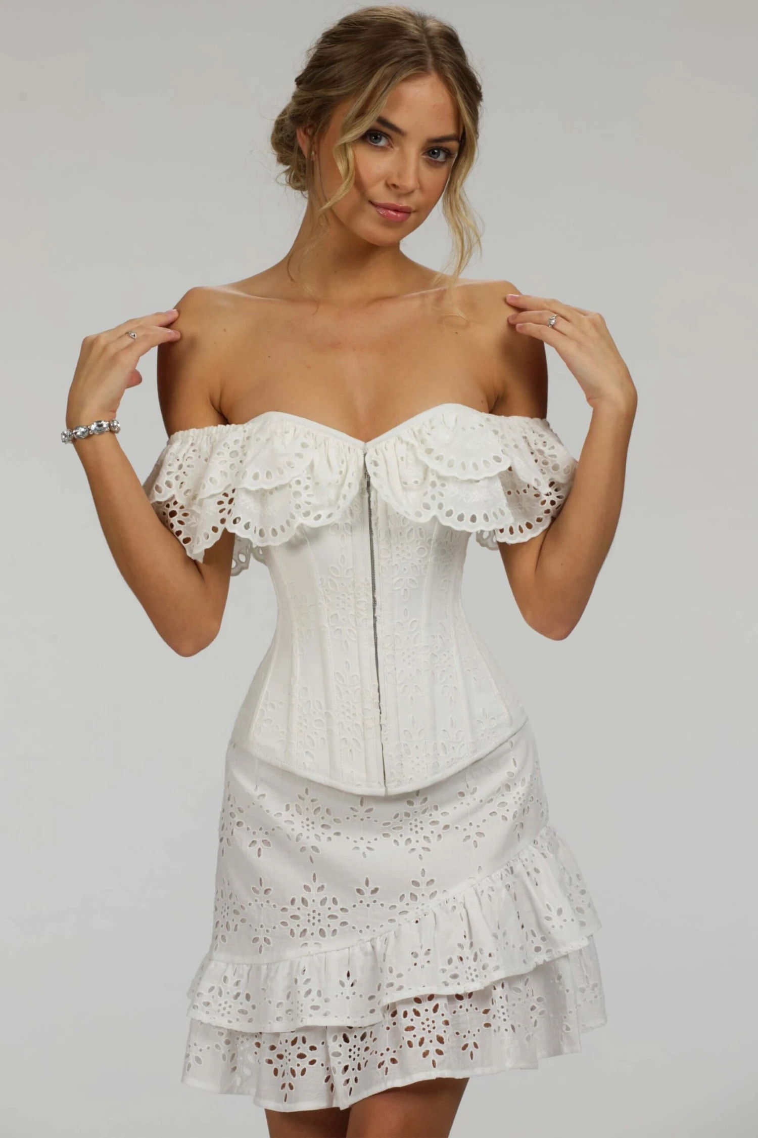 Alyssum White Broderie Anglaise Cotton Corset Top With Double Frill Sleeves 8 Alyssum White Broderie Anglaise Cotton Corset Top With Double Frill Sleeves - Image 8