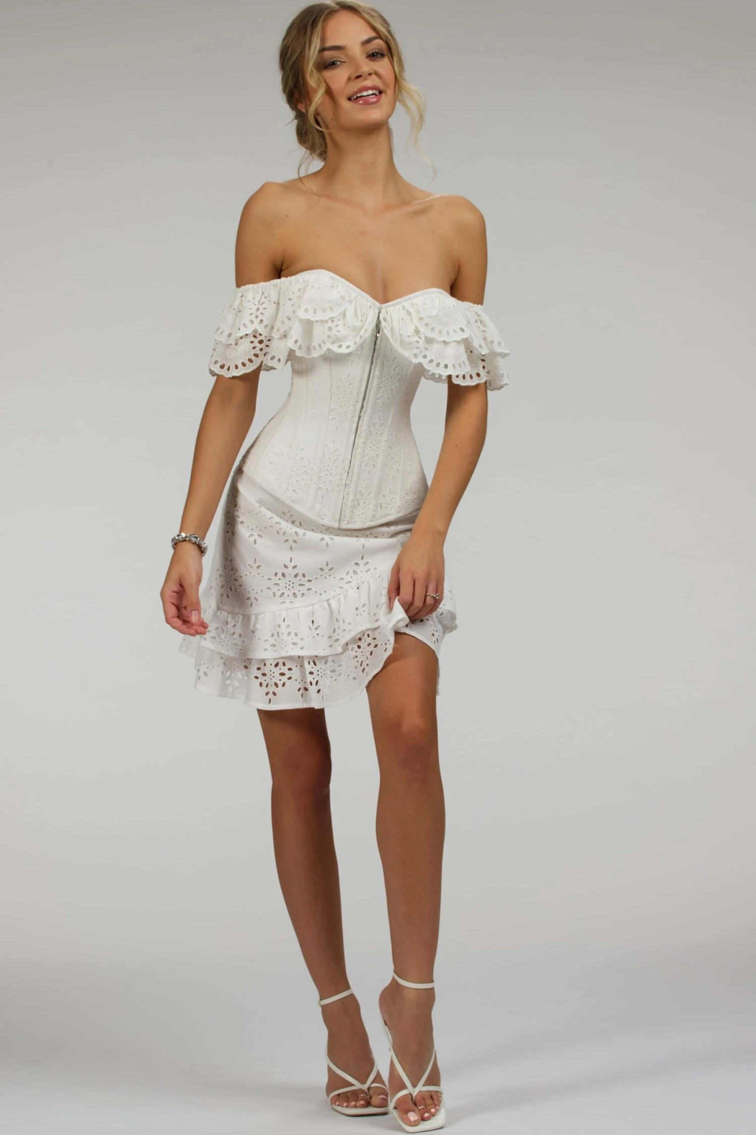 Alyssum White Broderie Anglaise Cotton Corset Top With Double Frill Sleeves 12 Alyssum White Broderie Anglaise Cotton Corset Top With Double Frill Sleeves - Image 12