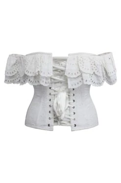 Alyssum White Broderie Anglaise Cotton Corset Top With Double Frill Sleeves 26 Alyssum White Broderie Anglaise Cotton Corset Top With Double Frill Sleeves -Corset Story SC 0382