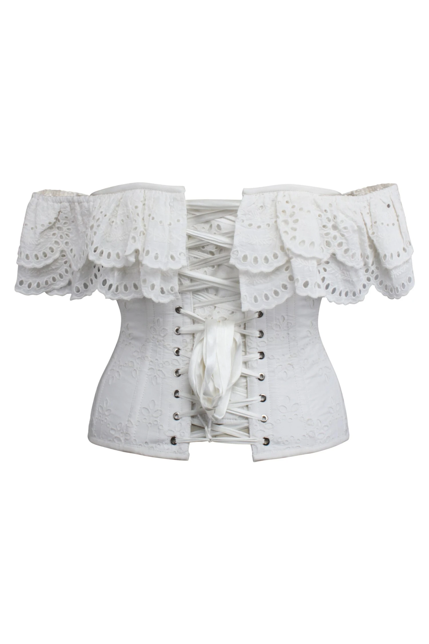 Alyssum White Broderie Anglaise Cotton Corset Top With Double Frill Sleeves 13 Alyssum White Broderie Anglaise Cotton Corset Top With Double Frill Sleeves - Image 13