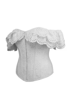 Alyssum White Broderie Anglaise Cotton Corset Top With Double Frill Sleeves 27 Alyssum White Broderie Anglaise Cotton Corset Top With Double Frill Sleeves -Corset Story SC 0383