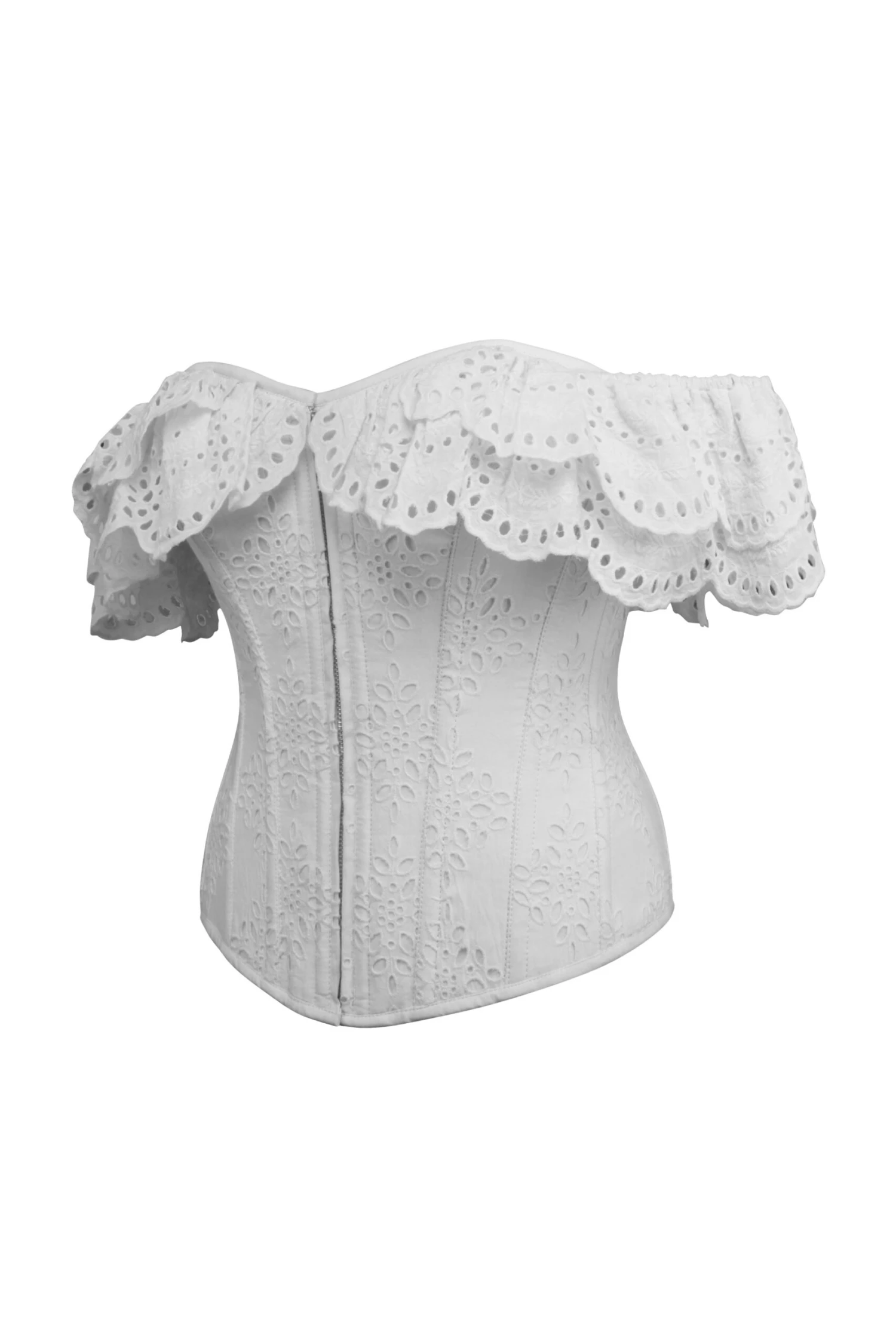 Alyssum White Broderie Anglaise Cotton Corset Top With Double Frill Sleeves 14 Alyssum White Broderie Anglaise Cotton Corset Top With Double Frill Sleeves - Image 14