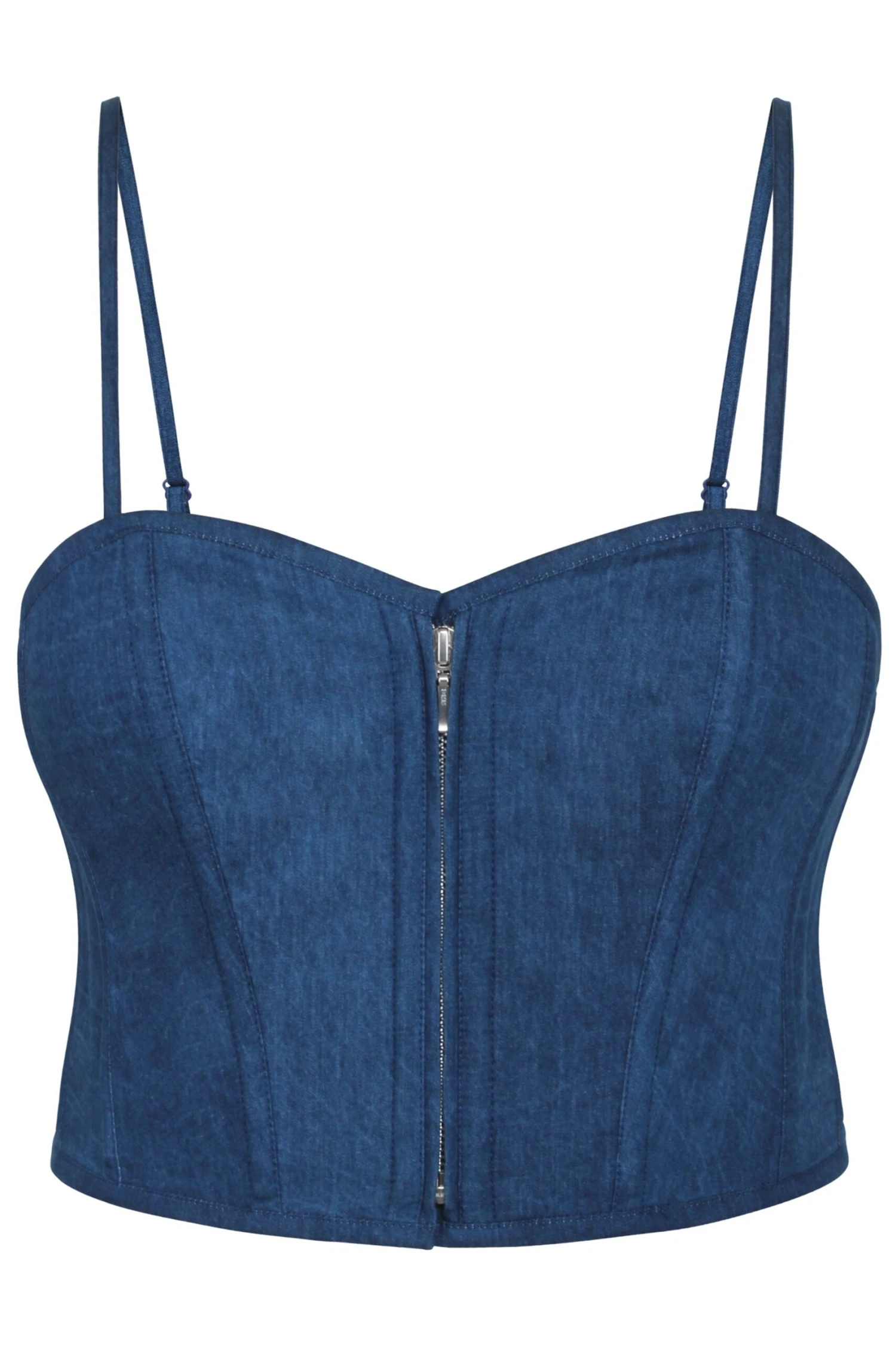 Delia Blue Chambray Cropped Corset With Spaghetti Straps 1 Delia Blue Chambray Cropped Corset With Spaghetti Straps