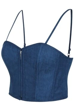 Delia Blue Chambray Cropped Corset With Spaghetti Straps 5 Delia Blue Chambray Cropped Corset With Spaghetti Straps -Corset Story SC 046 side