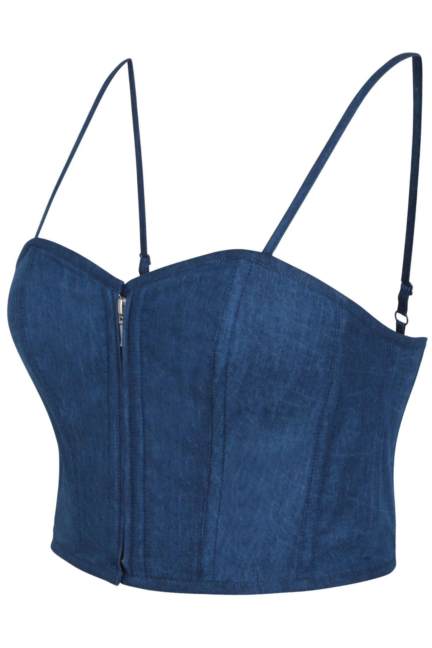 Delia Blue Chambray Cropped Corset With Spaghetti Straps 3 Delia Blue Chambray Cropped Corset With Spaghetti Straps - Image 3