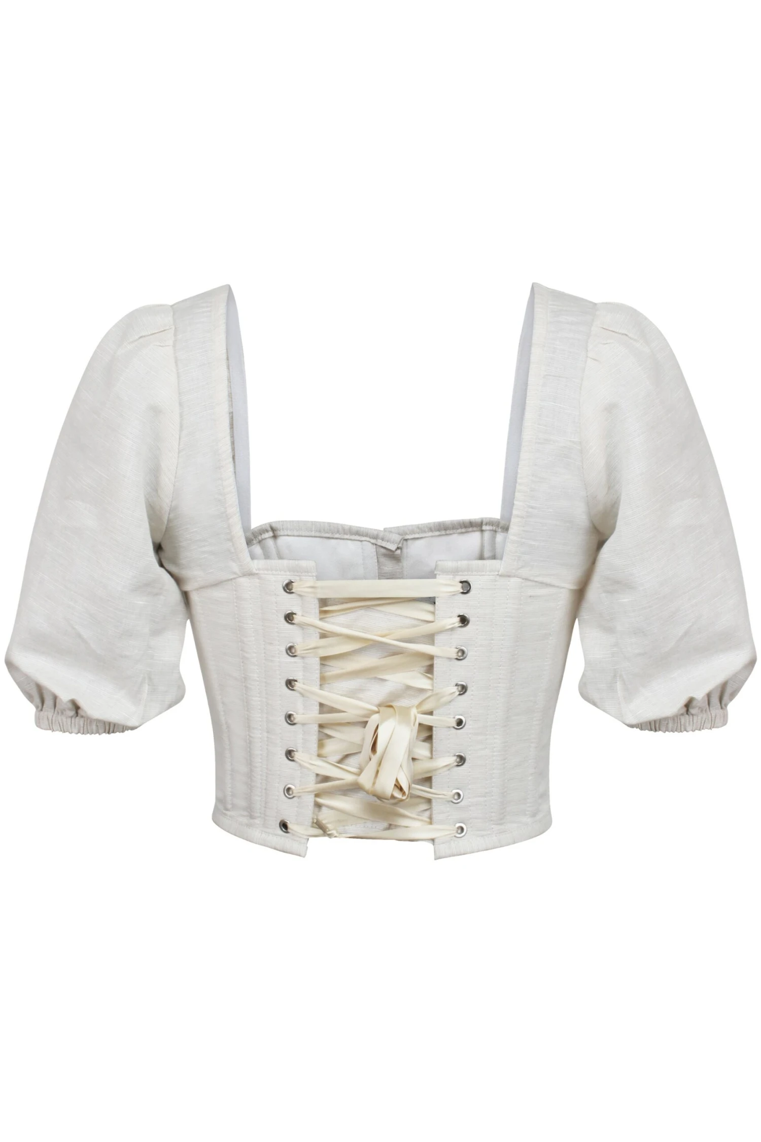 Fern Oatmeal Linen Cropped Corset With Puff Sleeves 2 Fern Oatmeal Linen Cropped Corset With Puff Sleeves - Image 2