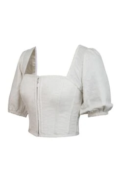 Fern Oatmeal Linen Cropped Corset With Puff Sleeves 5 Fern Oatmeal Linen Cropped Corset With Puff Sleeves -Corset Story SC 0503