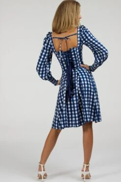 Sunflower Gingham Blue Viscose Corset Dress With Long Sleeves -Corset Story SC 056 website 4