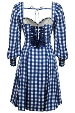 Sunflower Gingham Blue Viscose Corset Dress With Long Sleeves -Corset Story SC 0562