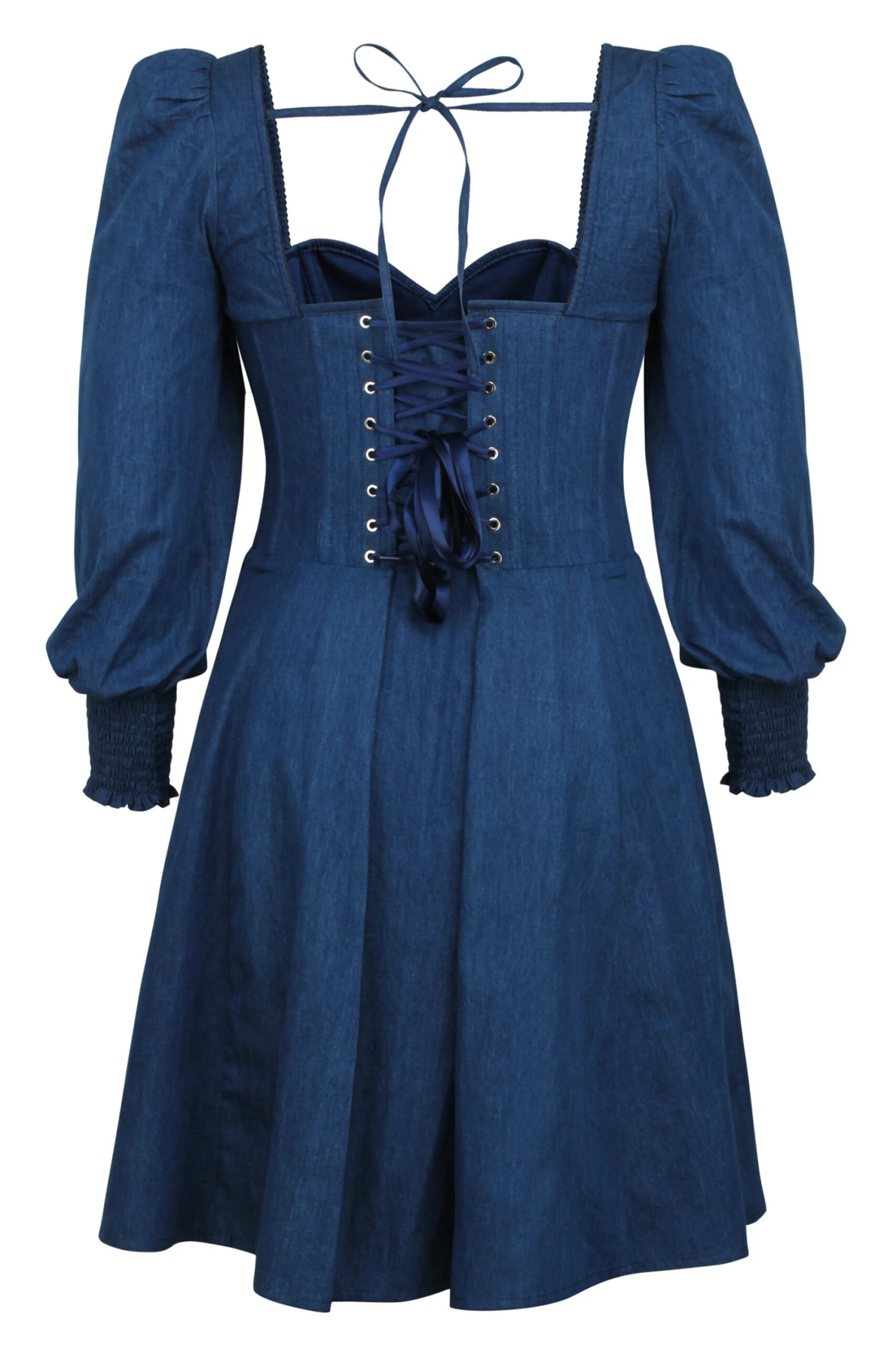 Sunflower Blue Chambray Corset Dress With Long Sleeves 2 Sunflower Blue Chambray Corset Dress With Long Sleeves - Image 2