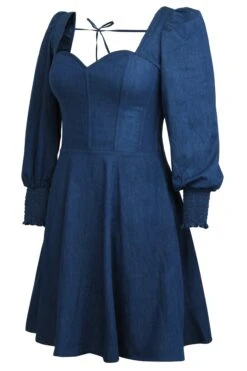 Sunflower Blue Chambray Corset Dress With Long Sleeves 5 Sunflower Blue Chambray Corset Dress With Long Sleeves -Corset Story SC 0583