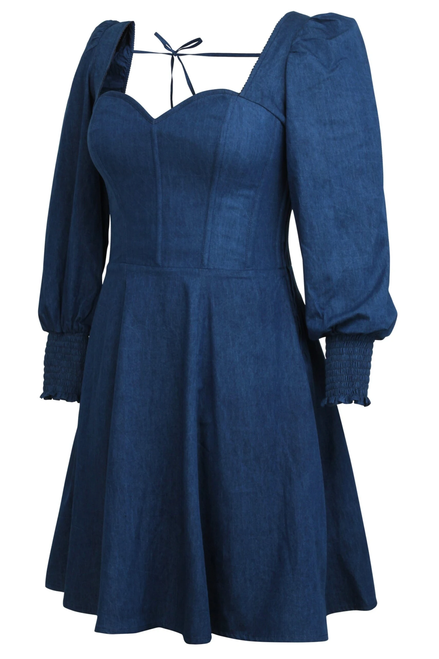Sunflower Blue Chambray Corset Dress With Long Sleeves 3 Sunflower Blue Chambray Corset Dress With Long Sleeves - Image 3