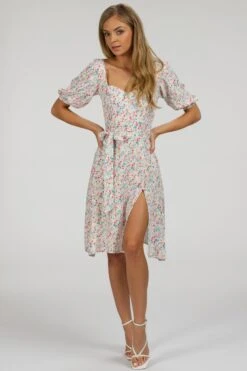 Gladiolus Ditsy Viscose Corset Dress With Puff Sleeves -Corset Story SC 059 website 1