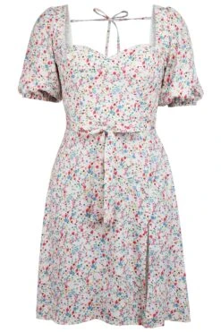 Gladiolus Ditsy Viscose Corset Dress With Puff Sleeves