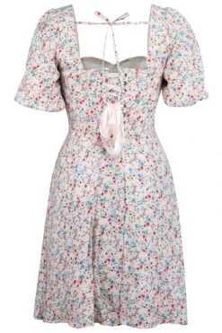 Gladiolus Ditsy Viscose Corset Dress With Puff Sleeves -Corset Story SC 0592