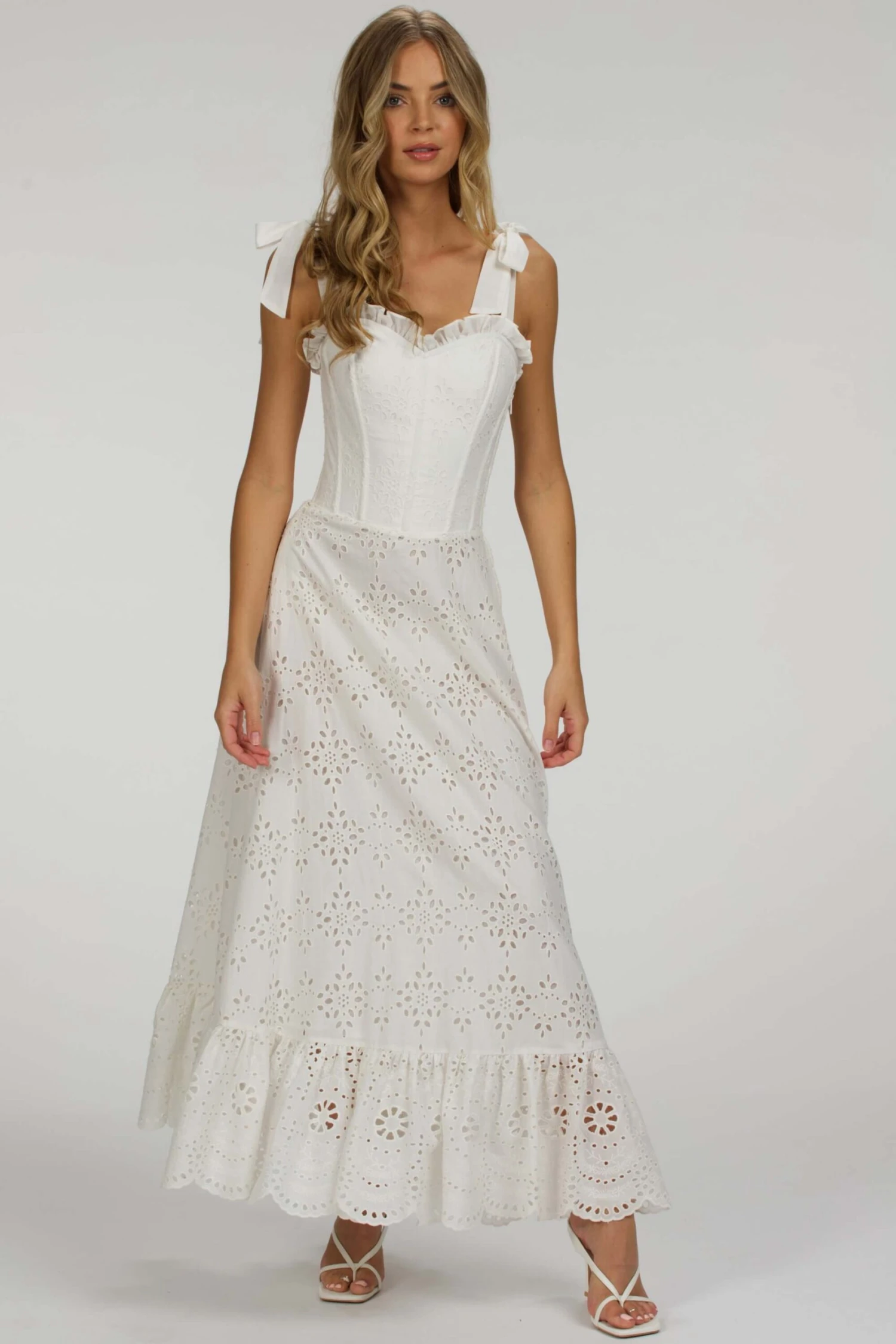 Camelia White Broderie Anglaise Cotton Corset Maxi Dress 8 Camelia White Broderie Anglaise Cotton Corset Maxi Dress - Image 8