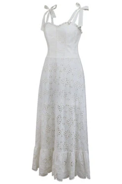 Camelia White Broderie Anglaise Cotton Corset Maxi Dress
