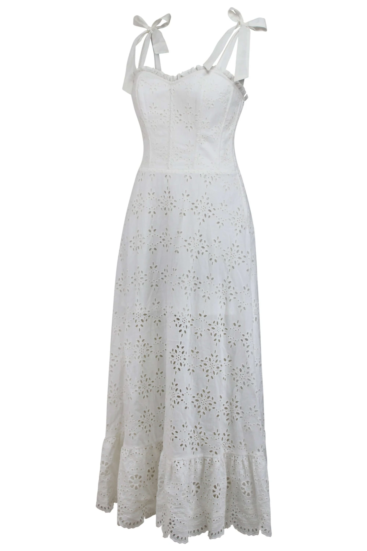 Camelia White Broderie Anglaise Cotton Corset Maxi Dress 1 Camelia White Broderie Anglaise Cotton Corset Maxi Dress