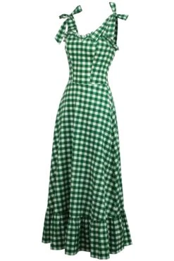 Camelia Gingham Green Cotton Corset Maxi Dress -Corset Story SC 0653