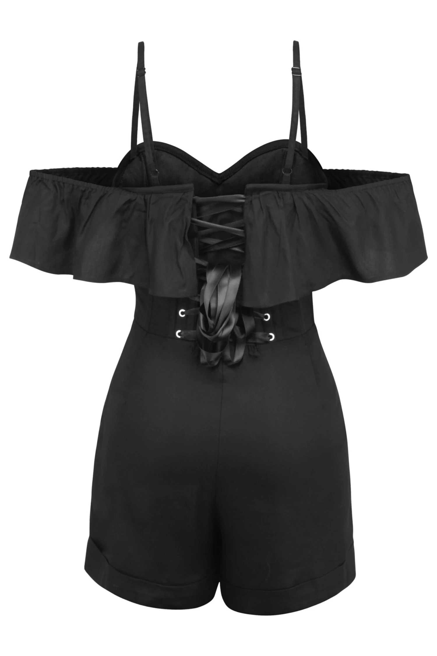 Ivy Black Viscose Corset Playsuit With Off The Shoulder Sleeves 2 Ivy Black Viscose Corset Playsuit With Off The Shoulder Sleeves - Image 2
