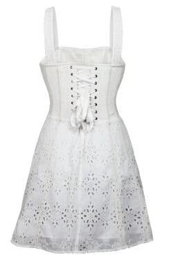 Veronica White Broderie Anglaise Cotton Corset Dress With Straps -Corset Story SC 070B