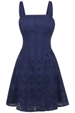 Veronica Summer Navy Broderie Anglaise Cotton Corset Dress With Straps