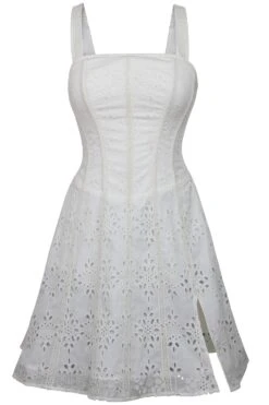 Veronica White Broderie Anglaise Cotton Corset Dress With Straps