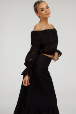 Rosalie Black Cotton Cropped Bardot Neckline Top -Corset Story SC 074 website 1