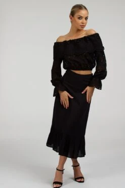 Rosalie Black Cotton Cropped Bardot Neckline Top -Corset Story SC 074 website 3