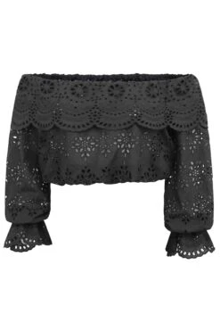 Rosalie Black Cotton Cropped Bardot Neckline Top