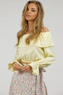 Rosalie Lemon Sorbet Viscose Cropped Bardot Neckline Top -Corset Story SC 075 website 12copy