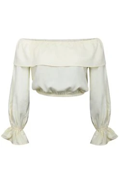 Rosalie Lemon Sorbet Viscose Cropped Bardot Neckline Top